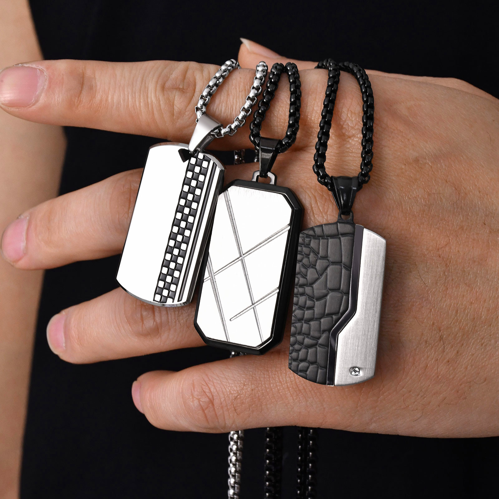 Mens Dog Tag Necklace - Stylowy męski naszyjnik z zawieszką, naszyjniki