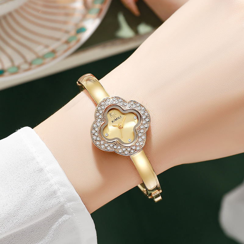 Jewelry Diamond Watches - Damski luksusowy zegarek kwarcowy z czterolistną