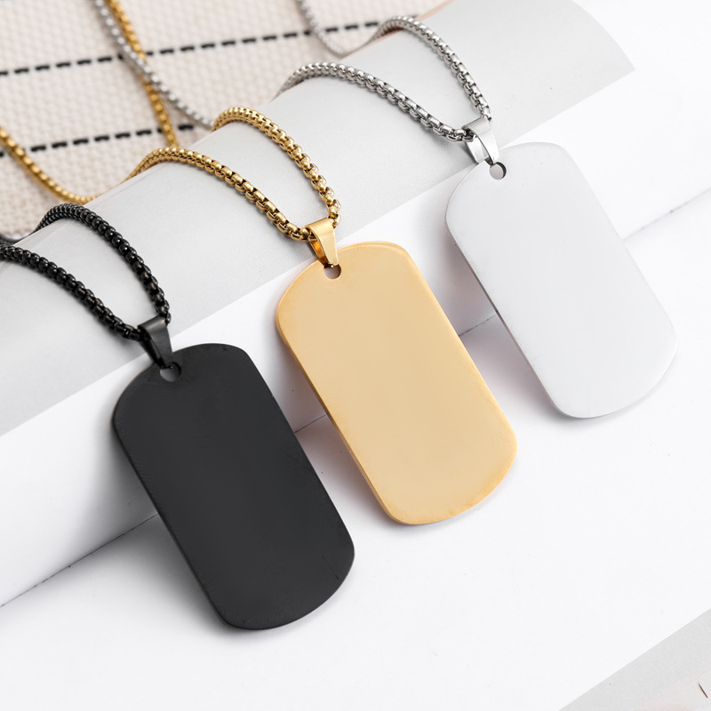 Mens Dog Tag Necklace - HNSP Gładka zawieszka ze stali nierdzewnej,