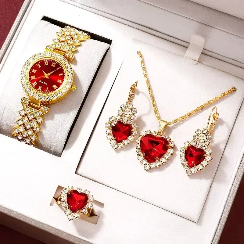 Mystery Jewelry Jar Watches - Złoty luksusowy zegarek damski naszyjnik pierścionek
