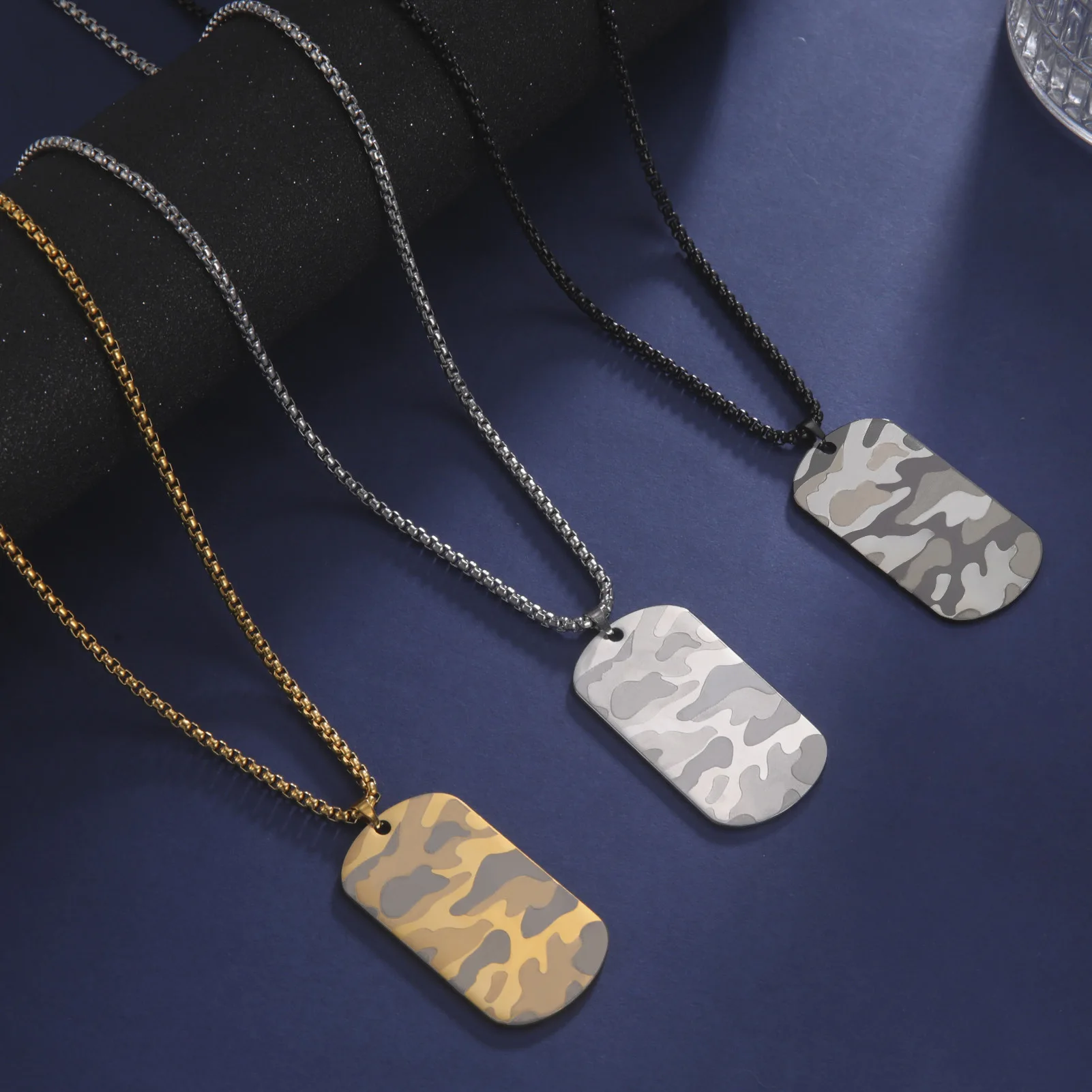 Mens Dog Tag Necklace - Kamuflaż ze stali nierdzewnej wojskowy nieśmiertelnik