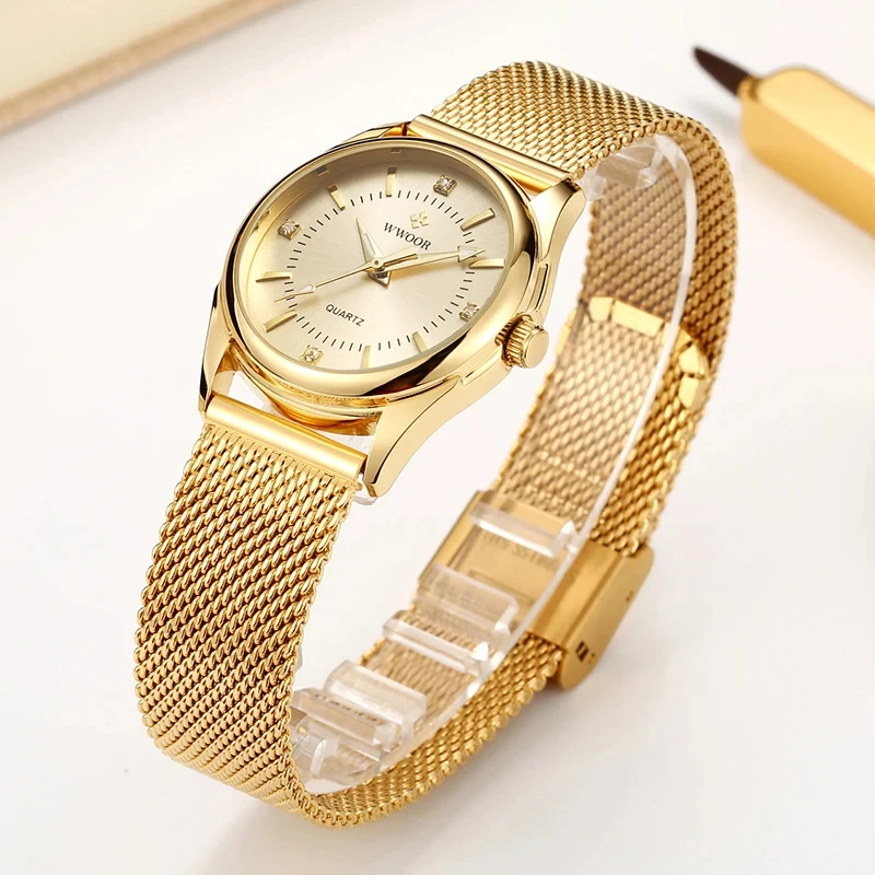 Jewelry Diamond Watches - WWOOR luksusowa marka sukienka złoty zegarek