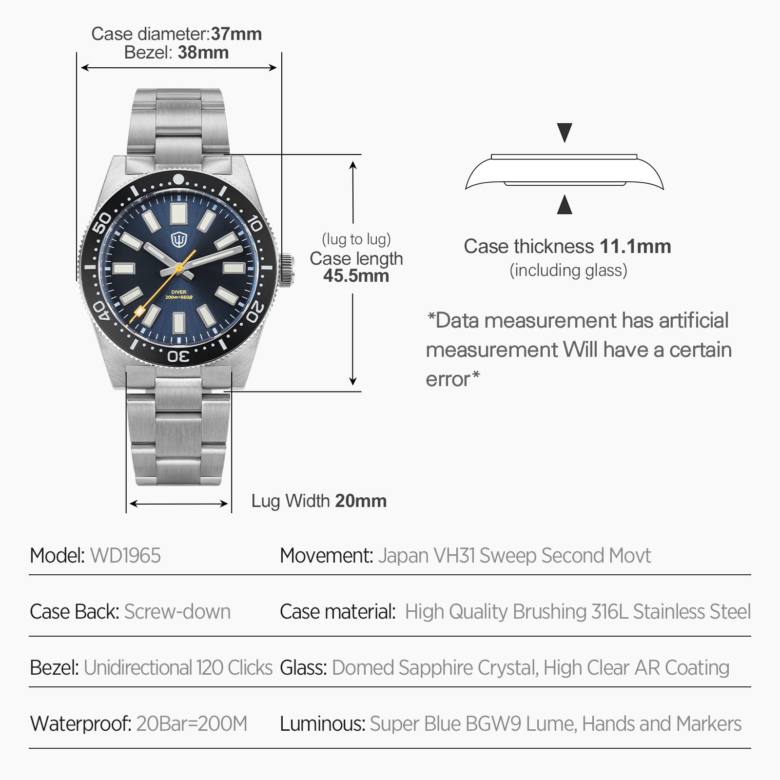 Watchdives 37mm WD1965 V2 Męsk – Jewelry For Watches recenzja i cena