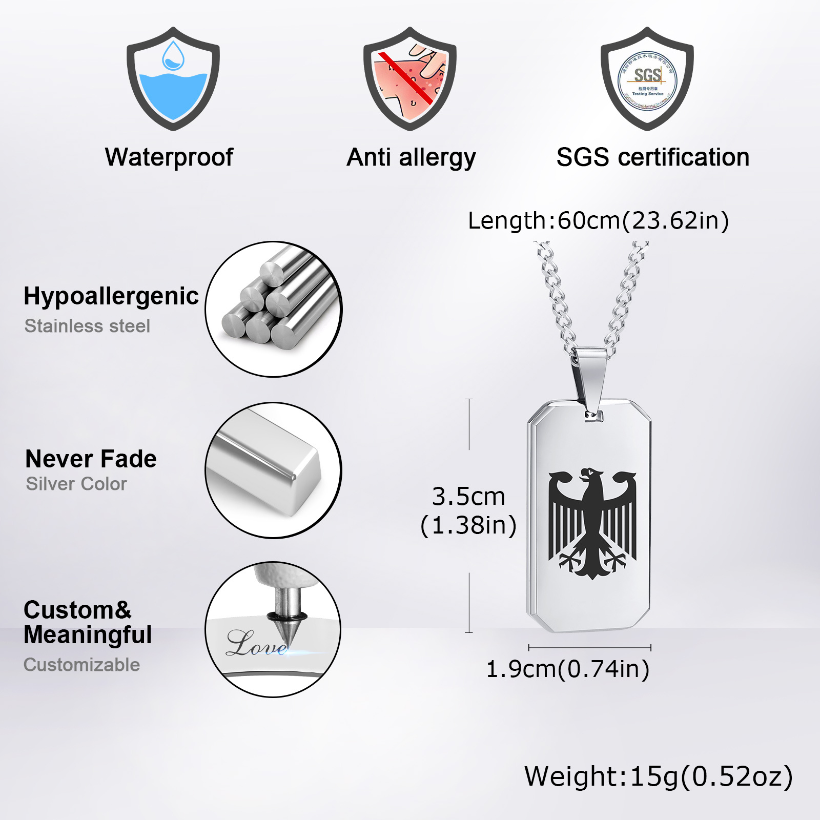 Niemieckie naszyjniki z orłem  – Mens Dog Tag Necklace recenzja i cena